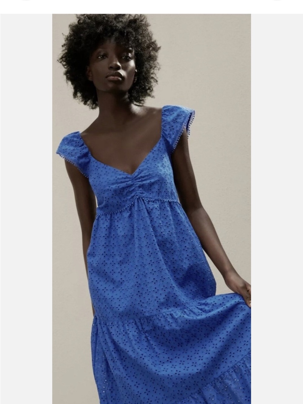 Zara Royal Blue Eyelet Maxi Dress with Cap Sleeves
